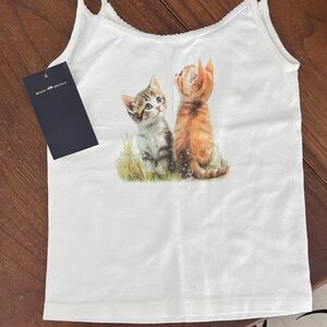 Brandy Melville White Cat Print Tank Top nwt